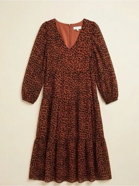 LOFT Leopard Print V-Neck Tiered Maxi Dress